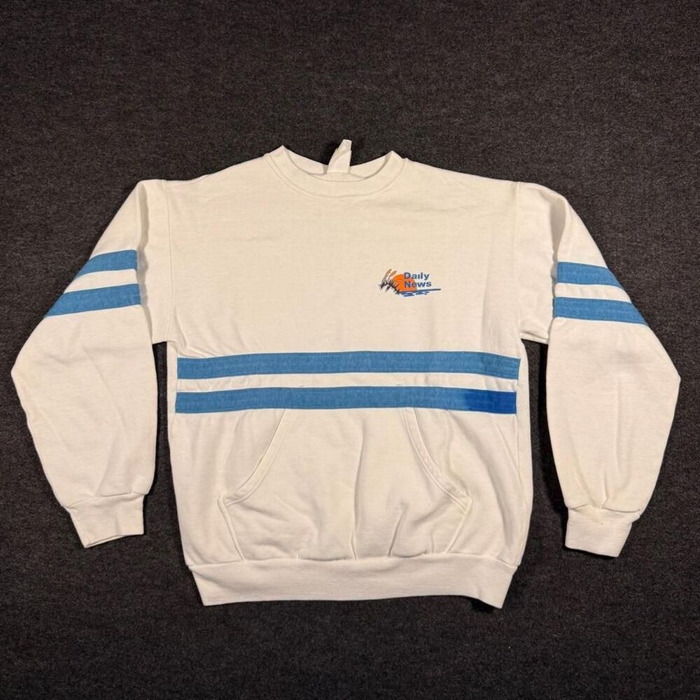 Vintage 80s/90s Logo 7 Daily News Stripe White Crewneck S